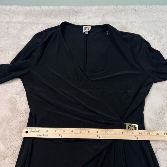 ANNE KLEIN BLACK JERSEY Faux Wrap Drape Sheath Dress Size 10 Deep Vneck Stretchy - Picture 8 of 13